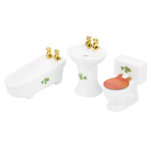 Miniaturiertes Puppenhaus-Badezimmer-Set mit Keramikbadewanne, Toilette und Waschbecken im Maßstab 1/24