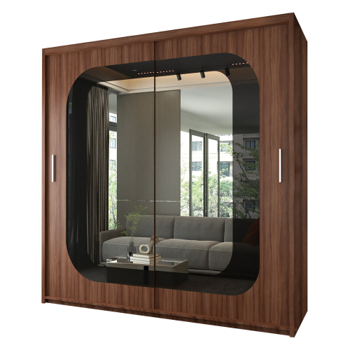 Modern Bedroom Sliding Wardrobe With Mirror Doors & Storage 150cm Walnut 1