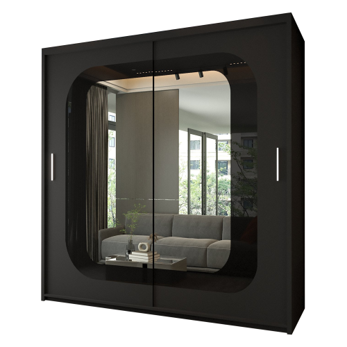 Modern Bedroom Sliding Wardrobe With Mirror Doors & Storage 203cm Black 1