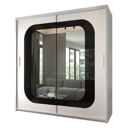 Modern Bedroom Sliding Wardrobe With Mirror Doors & Storage 150cm White-Black 1