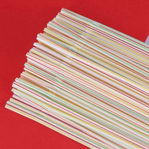 500pcs Plastic Drinking Straws 8 Inches Long Multi-Colored Striped Bedable 2