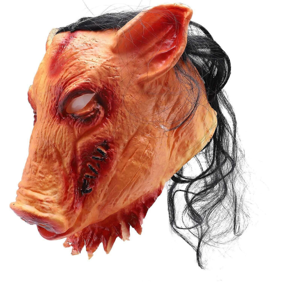 Halloween Scary Masks Novelty Pig Head Horror with Hair Masks Caveira Cosplay Costume Realistic Latex Festival Supplies Mask