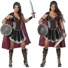 (XL - Avec bouclier et épée) Costume de guerrière romaine médiévale Xena pour femme, cosplay de guerrière