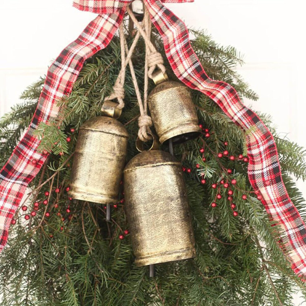 Christmas Decorations, Christmas Hanging Decoration Set Of 3 Christmas Bell Brass Cow Shabby Style Metal Hanging Giant Cow Bells Decor for Holiday