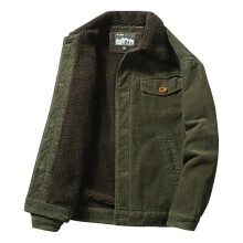 (Army Green, Asian 5XL = UK 3XL) Men's Retro Corduroy Sherpa Trucker Jacket Fur Fleece Lined Classic casual Coat