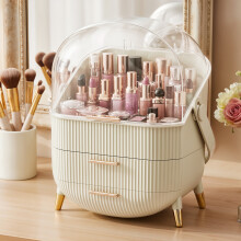(Dark Vanilla) Cosmetic Storage Box with Handle Drawers Waterproof and Dustproof Large Capacity Makeup Tool Storage Organizer