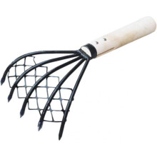 Clam Rake, Useful 5 Claw Beach Digging Fork Tool with Mesh Net, Clam Digging Seafood Accessories for Beach Garden(Black+Beige)