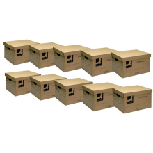 Brown Cardboard Storage Boxes - Pack of 10 - Q-Connect Archive Filing Boxes for Documents