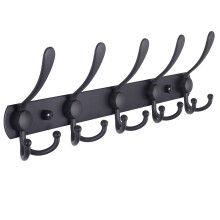 Coat Rack Wall Mounted 5 Tri Hooks Heavy Duty Stainless Steel Metal Hook Rail for Coats Hats Towels Black 40cm