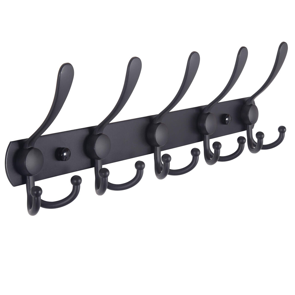 Coat Rack Wall Mounted 5 Tri Hooks Heavy Duty Stainless Steel Metal Hook Rail for Coats Hats Towels Black 40cm-image-OPC-PK9T5ZY-NEW