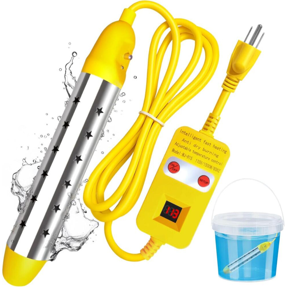 Immersion Water Heater 1500W, Portable Submersible Water Heater With Thermostat Compatible With Bucket Bathtub Hot Tub, Real-Time Temperatur 6477056458170