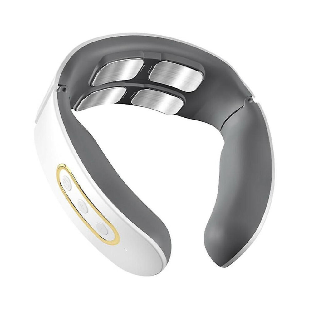 White Ï¼White)Smart Electric Neck And Shoulder Pulse Massager Wireless Heat Cervical Vertebra Relax Pain Relief Kneading Massage Machine