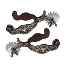 (Marrone) 2x Speroni per cavalli antiruggine in stile western compatibili con attrezzature da competizione da uomo, argento