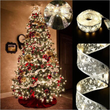 (Silver)2025 Christmas gift Christmas Tree Lights, 19ft/6m 60 LED Christmas Tree Ribbon Waterproof Fairy Lights Christmas Decorations Curtai