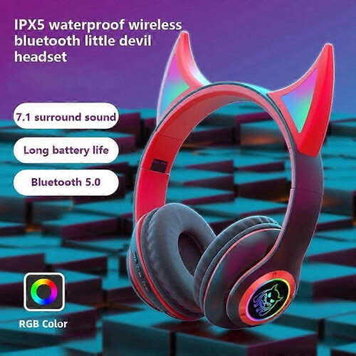 Ασύρματα ακουστικά μουσικής Devil Ear RGB Light για παιδιά με μικρόφωνο για χριστουγε 2