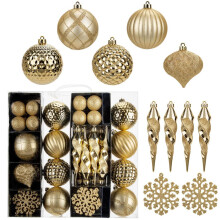 (Gold)2025 Christmas gift 50PCS Gold Christmas Baubles Set - Shatterproof Icicle Snowflake, Hanging Ball Ornaments for Christmas Tree Decora