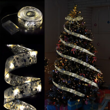 (Silver)2025 Christmas gift Battery Operated 16ft 50 LED Fairy Lights - Christmas Tree Ribbon Bows String Lights for Xmas Tree Decorations