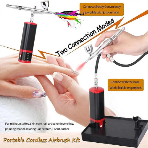 Dual Action Extra Battery Airbrush Kit with Compressor Replaceable Battery Cordless Air Brush Set 2