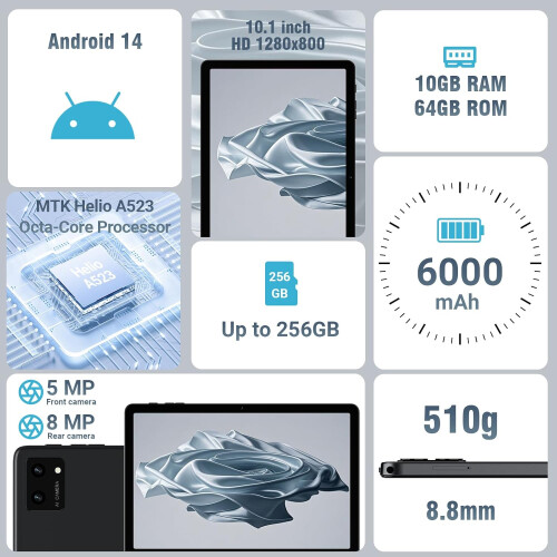 DigiLand Tablet 10.1 inch Android 14 Octa-Core Processor 1