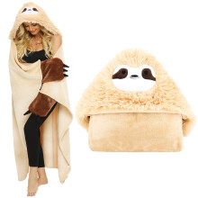 (Yellow-sloth)Shoppawhile Sloth Gifts for Women Wearable Hooded Blanket Soft Cute Warm Fluffy Sloth Hooded Blanket 59 * 51 inch