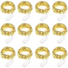 12 Pack Battery Operated Fairy Lights (Included) 2M 20 LED Warm White Copper Wire Fairy Lights for Christmas, Wedding, Parties, Costume Decoration (Co