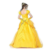 (L, with Bustle) Halloween Belle Princess Dress Adult Beauty and the Beast Cosplay Costume for Women Birthday Gifts