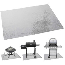 (100*100*1cm, silver) Fireproof BBQ Grill Mat - Heat Resistant Splatter Rug for Floor Protection