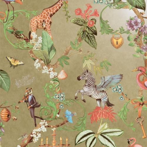 Gold Animal Safari Theme Metallic Silver Shimmer Wallpaper 1
