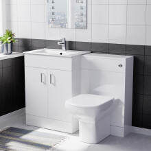 Nes Home White 1100mm Slim Basin Vanity, WC Unit & Rimless BTW Toilet