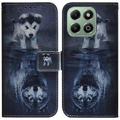 (Dog and Wolf) For Honor X6b 4G Leather Wallet Case with Pattern Print