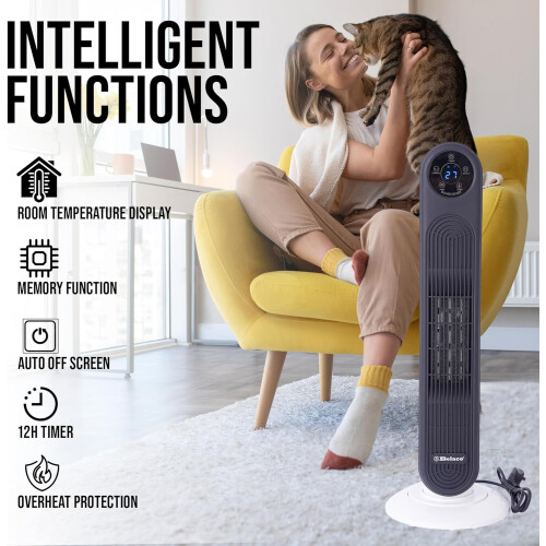 Belaco PTC Tower Heater, 2000W, Remote, Timer & Oscillating 2