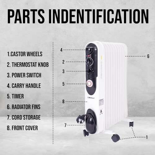 Belaco Oil Filled Radiator, With Timer, Portable 2500w 2