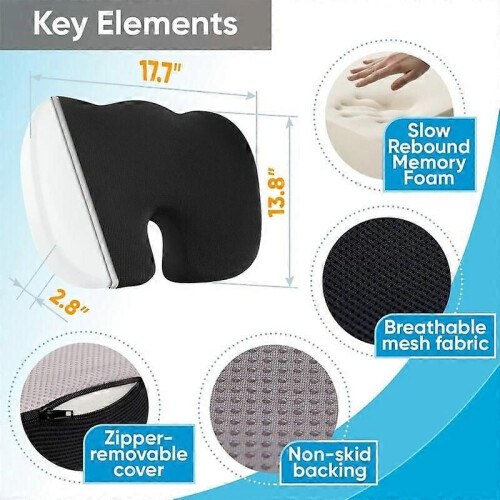 Cuscino per sedia da ufficio - Cuscino rigido in memory foam per coccige - Coccige, sciatica, dolore 1
