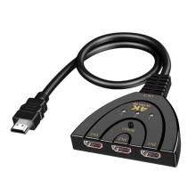4K HDMI Switch Gold Plated 3-Port Splitter with High-Speed Pigtail Cable for Home Theater Systems Supports 4K 1080p 3D Video