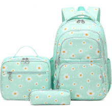 (3pcs Daisy-green) Daisy-Flower Print School Bag Backpack and Lunch Bag Set for Teens Girls Boys Bansusu Bookbag Travel Rucksack