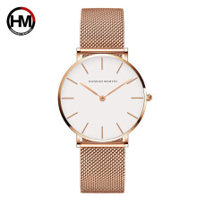 (White flour rose gold chain) Japanese movement steel chain waterproof wristwatch, light luxury, niche, minimalist style steel mesh strap slim watch for ladies