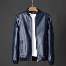 (4xL-Marineblau) Plus Größe 8XL 7XL Winter Lederjacke Mantel Herren Bomber Motorrad PU Jacke Kausal