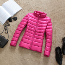 (M-roze rood) 90% ultralichte plus size dunne donsjas voor dames 2025 herfst winter slanke korte capuchon