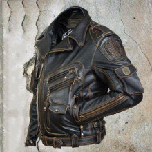 (L-Zwart) Vintage Ghost Rider Motorfiets Multi-zip Jas met Revers Jas Plus Size Fat Singer Show Leer