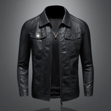 (xxL-zwart) Heren PU-jack herfst en winter slim plus dons verdikt bikerjack heren leren jack