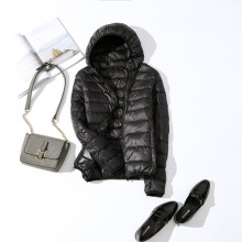 (XXL - Noir à capuche) Doudoune fine et ultra-légère grande taille pour femme, collection automne-hiver