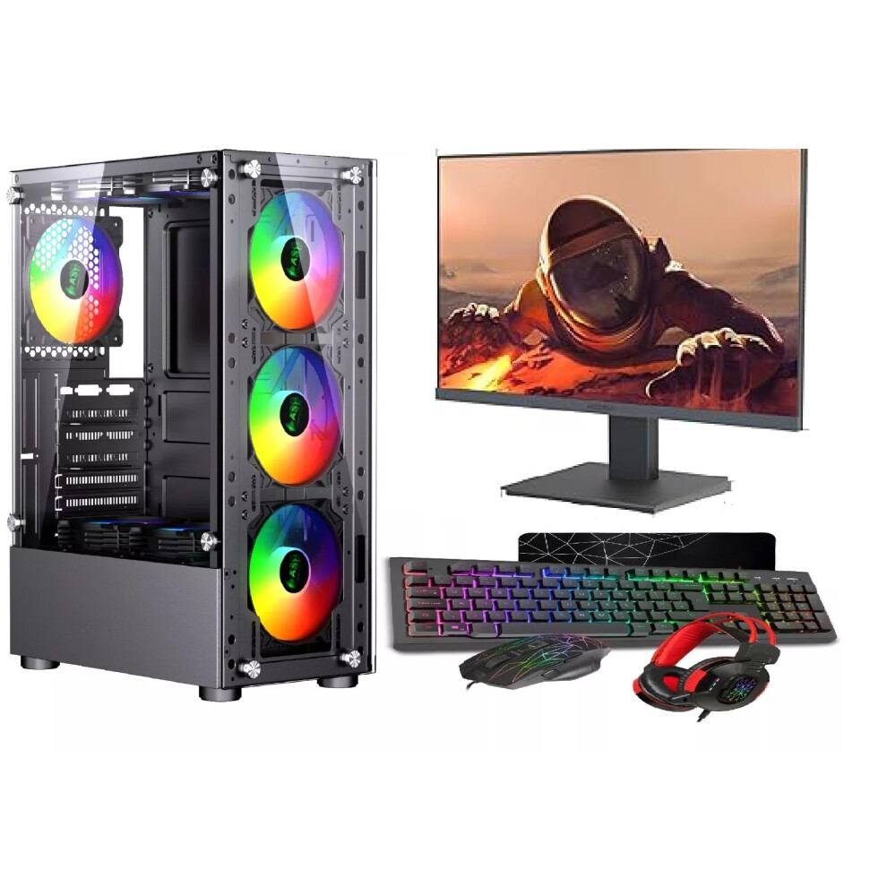 Asc Technology Gaming Pc Bundle- Intel Core I7 3770, Nvidia Gt730 2Gb, 16Gb Ram, 256Gb Ssd+ 1Tb Hdd, Windows 11, 6 Fan Rgb Gaming Case, 22 Monitor Bundle Black