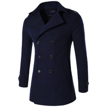 (XXL-Azul Marino) Abrigo de lana cruzado para hombre, primavera y otoño, manga larga, gabardina larga,