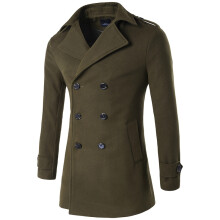 (Verde militar) Abrigo de lana cruzado para hombre, ideal para primavera y otoño. Manga larga. Gabardina