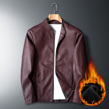 (xL 65 - 70kg-8802R Vinröd) Läderjacka Herr Bomberjacka Retro Fleece Svart Motorcykeljackor Plus Size