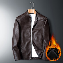 (M 45 - 57kg-8802R Kaffe) Läderjacka Herr Bomber Retro Fleece Svart Motorcykeljackor Plus Size