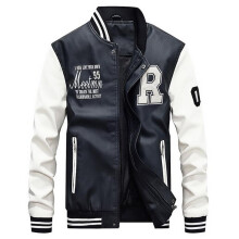 (xxL-Black)Jacket Men Embroidery Baseball Jackets Pu Leather Coats Slim Fit College Luxury Fleece Pilot