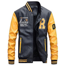 (xxxL-Gul) Jacka Herr Broderad Baseballjacka Pu-läder Slim Fit College Lyxig Fleece