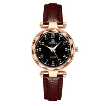 (Starry Sky brown ribbon) Fashionable starry sky trend waterproof leather strap quartz wristwatch