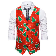 (A-Red, XL) Men Christmas Waistcoat Slim Xmas Party Festive Vintage Fancy-Vest Jacket Coats*